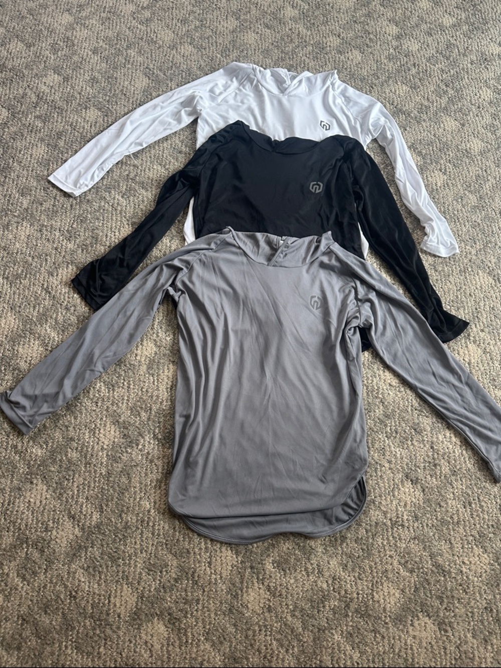 3-Pack Hooded Long Sleeve Performance Tops - White, Black, Gray